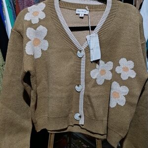 Hem & Thread Tan Floral Cardigan